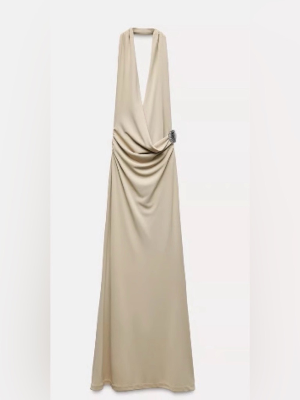 Zara Cream Halter Draped Maxi Dress with Side Brooch - Picture 8 of 11